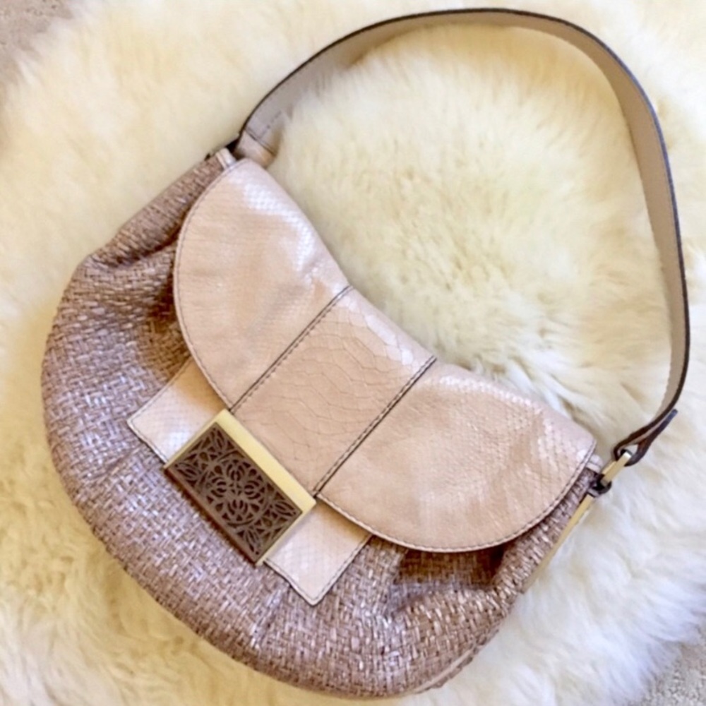 Calvin Klein Straw & Leather Shoulder Bag - Picture 1 of 8